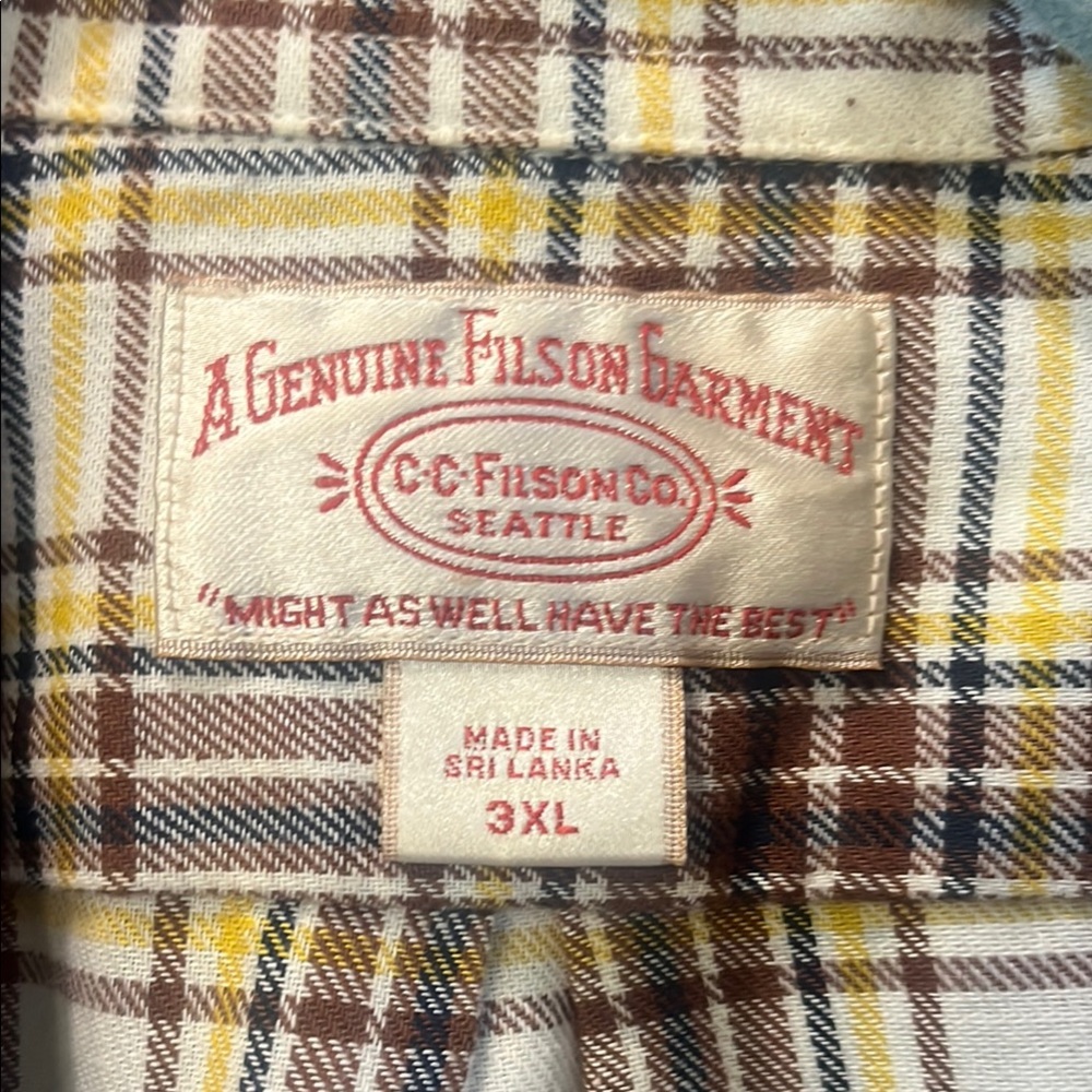 Filson White and Brown Plaid Shirt